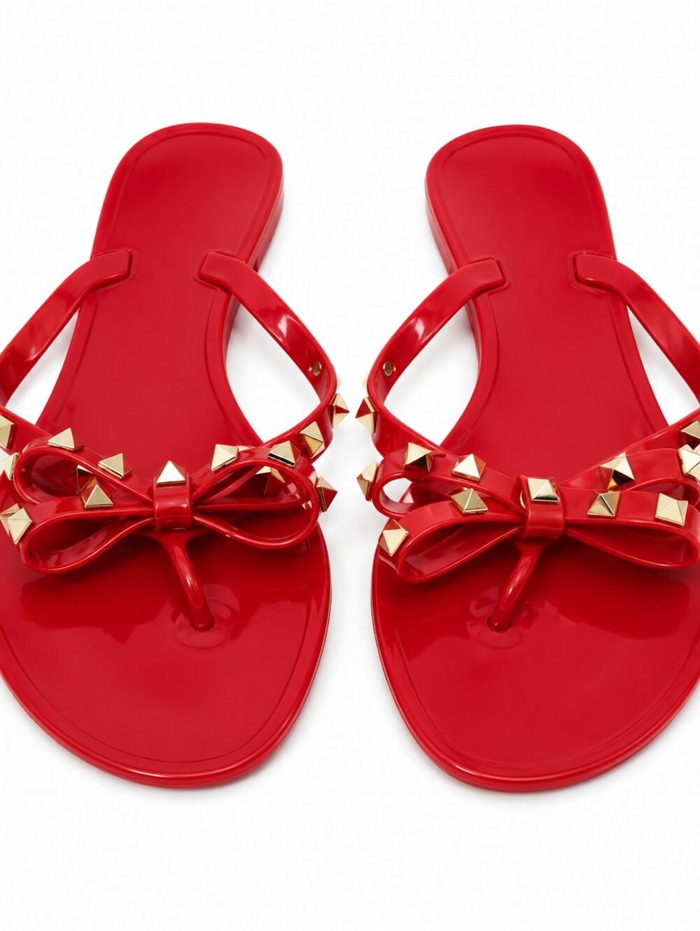 Le Chateau Red Studded Jelly Thong Sandals – Bow Detail Size 9 - Picture 1 of 4